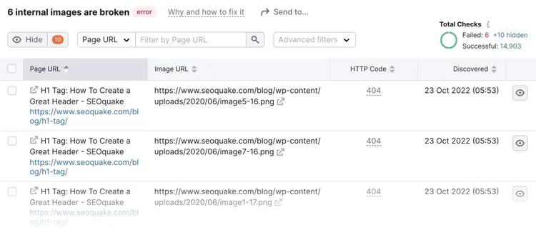 audit du site urls affectées