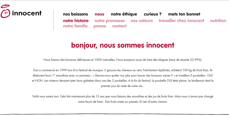 Innocent, un exemple bien connu de page A Propos très réussie