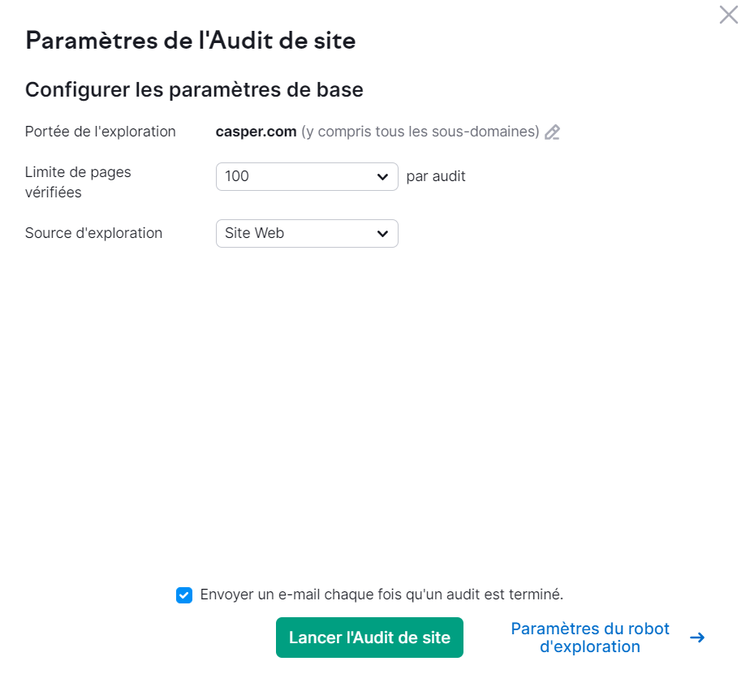 Configurations de l’audit de site