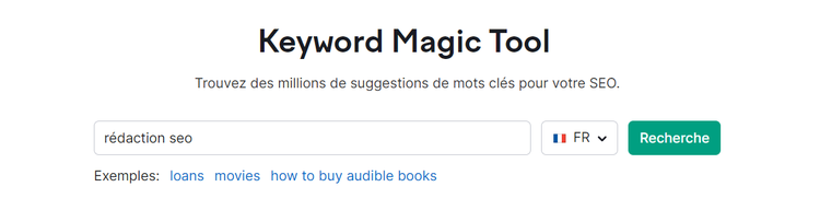 Keyword Magic Tool, page d'accueil
