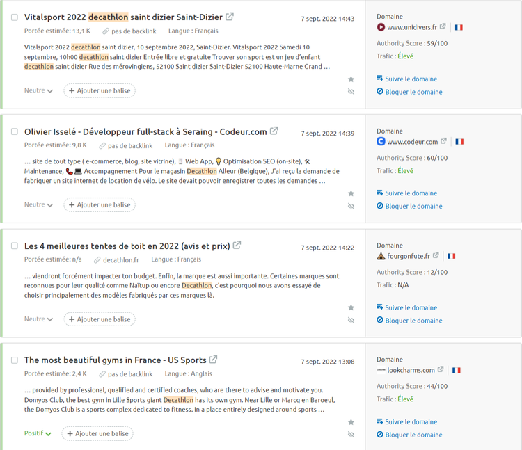 Brand Monitoring, mentions de marque sans lien, résultats
