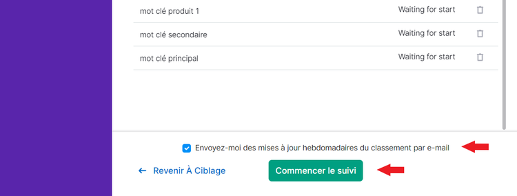 Commencer le suivi dans Suivi de position de Semrush