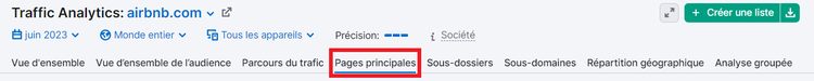 Onglet Pages principales dans Traffic Analytics de Semrush