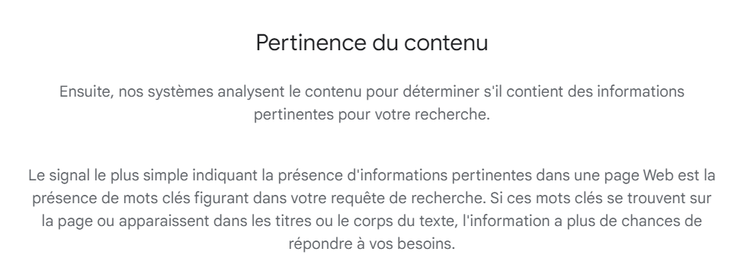 Google sur la pertinence du contenu comme facteur de classement