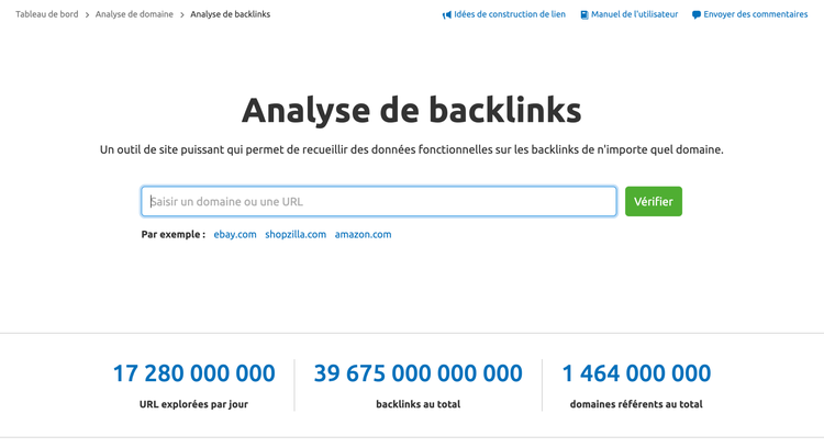 Outil Analyse backlinks Semrush interface domaine