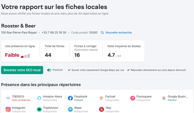 Listing Management de Semrush