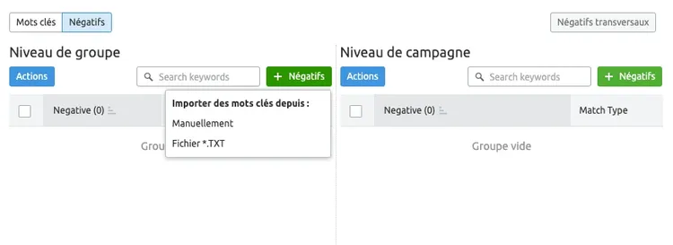 mots clés négatifs