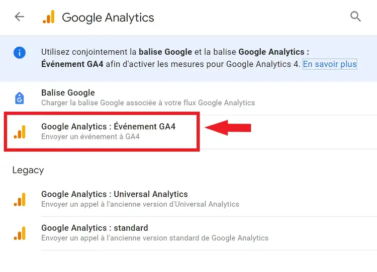 Balise Google Analytics événements GA4