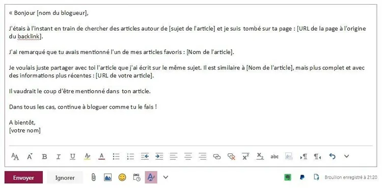 Modèle email gratte-ciel Skyscraper technique outreach