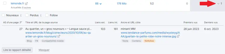 Possibilités de backlinks, Voir détails du backlink d'un concurrent