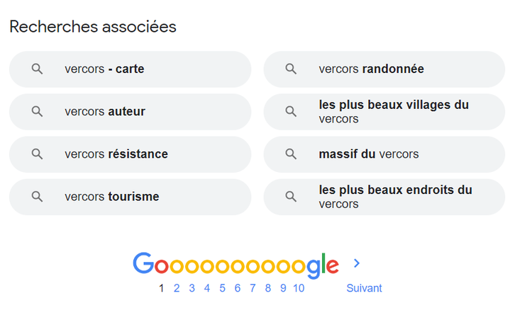 Recherche associées dans Google
