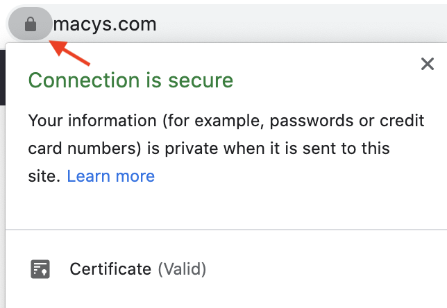 Cadenas HTTPS macys.com certificat valide sécurisé
