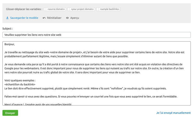 Modèle email suppression lien personnalisable avec variables