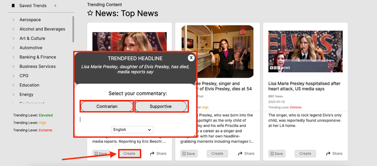 Semrush TrendFeed noticias tendencias opciones comentarios