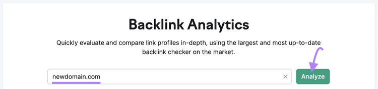 nouveau domaine saisi dans l'outil Analyse de backlinks