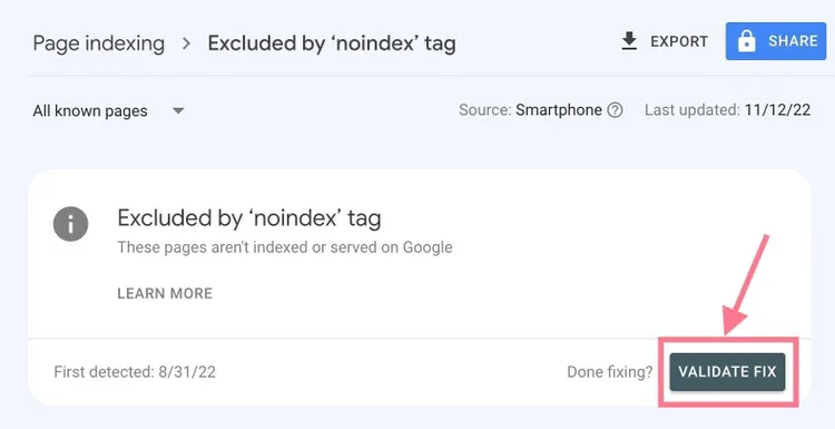 valider fixer l'indexation