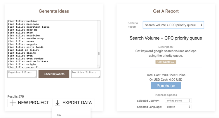 Rapports Keyword Sheeter