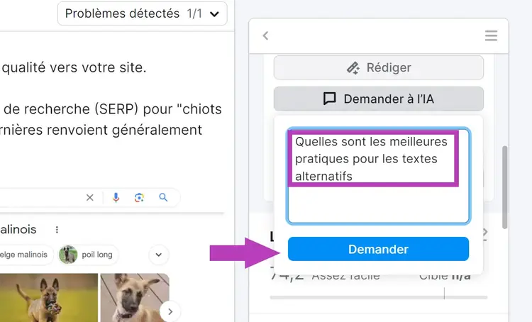 Demander à l'IA dans SEO Writing Assistant