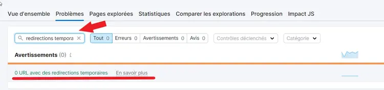 Redirections temporaires dans Audit de site