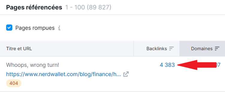 Analyse de backlinks, pages rompues, sites référents