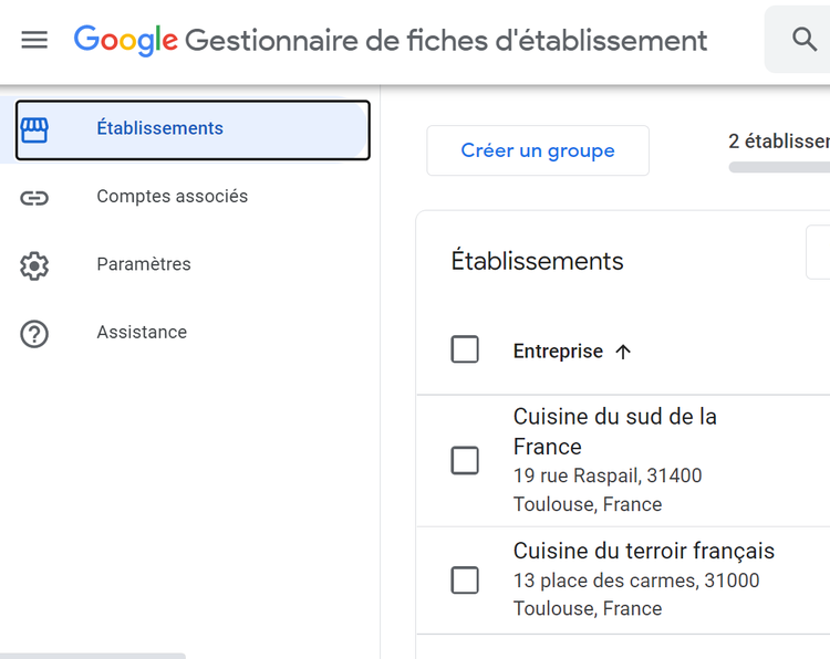 l'onglet Établissements