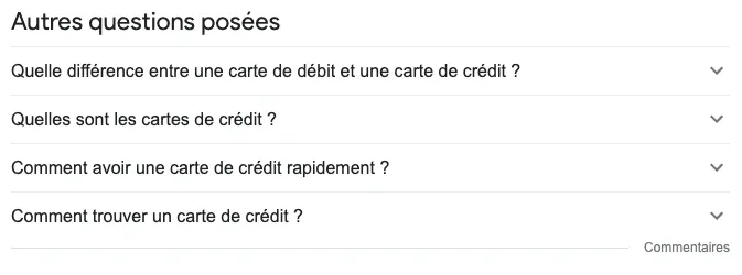Autres questions posées de Google pour cartes de crédit avec 4 questions populaires