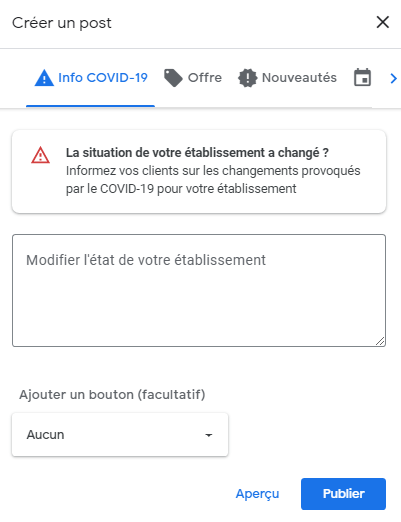 Créer un post Google