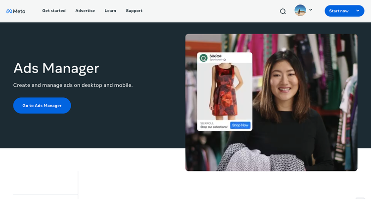 Meta Ads Manager interfaz crear gestionar publicidades desktop