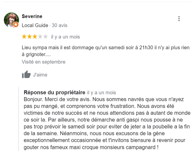 Avis et réponse