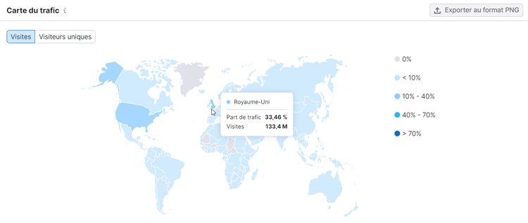 Carte du trafic dans Traffic Analytics de Semrush