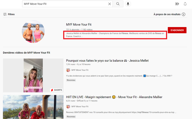 YouTube Description chaîne