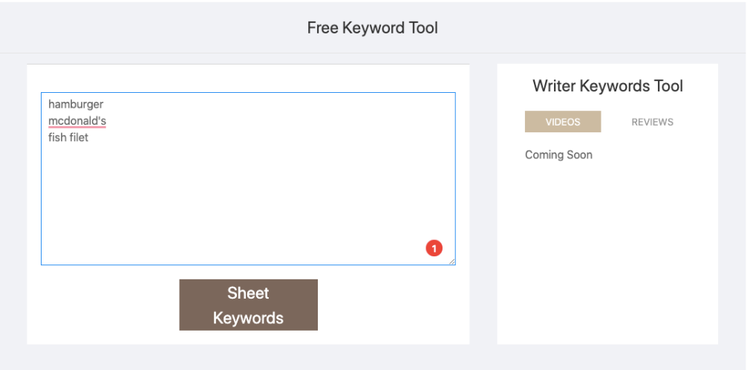 Keyword Sheeter, recherche de mots clés