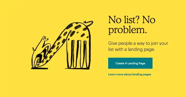 Publicité Mailchimp avec "Pas de liste ? Pas de problème." copier