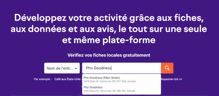 Page d'accueil de Listing Management avec champ de saisie