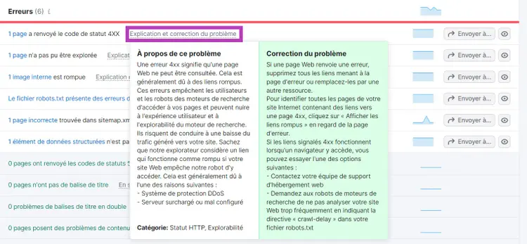 Explication et correction du problème dans Audit de site
