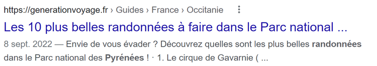 Résultat Google sans sitelinks