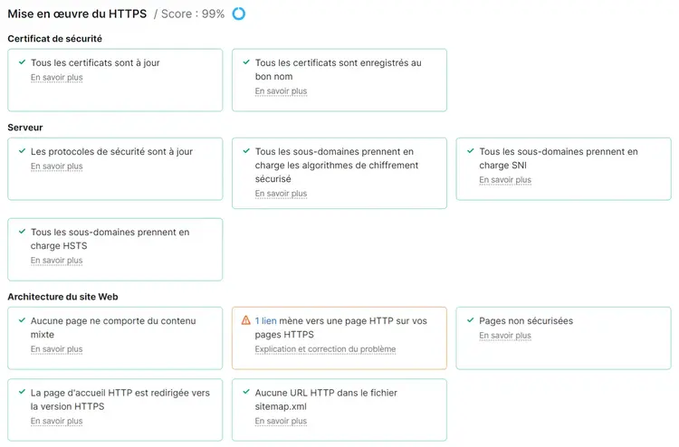 Mise en oeuvre du HTTPS dans Audit de site