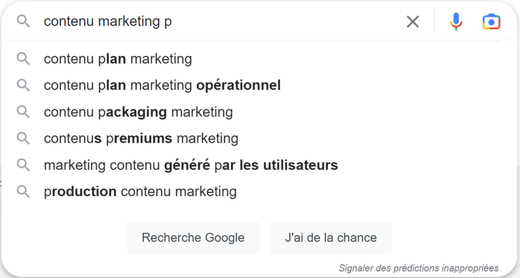 La fonction d'autocomplétion de Google