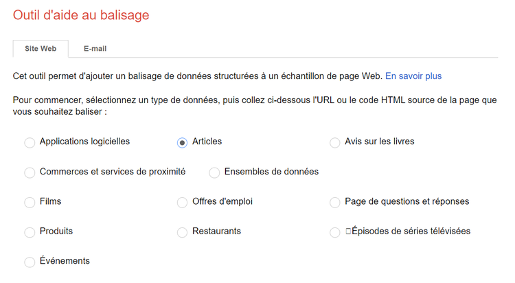 L'outil d'aide au balisage de Google