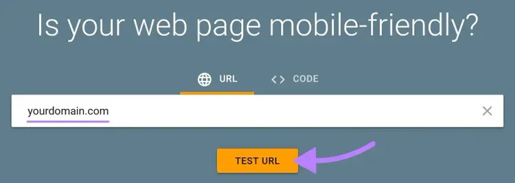 Barre de recherche du Mobile-Friendly Test de Google