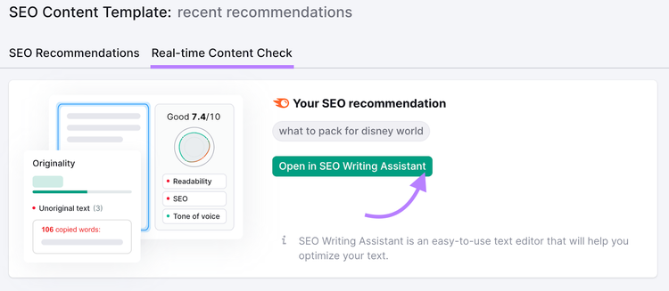 Bouton « Ouvrir dans l'assistant de rédaction SEO »