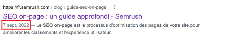 Date article sur SERP Google