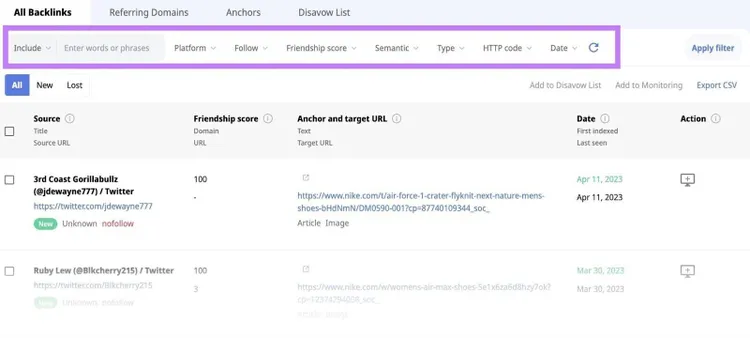 ajoute des étiquettes et des notes aux opportunités de backlink dans BacklinkGap
