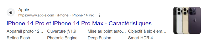 Meta description de l'iphone 14 adaptée à l'internautre recherchant les caractéristiques de l'appareil