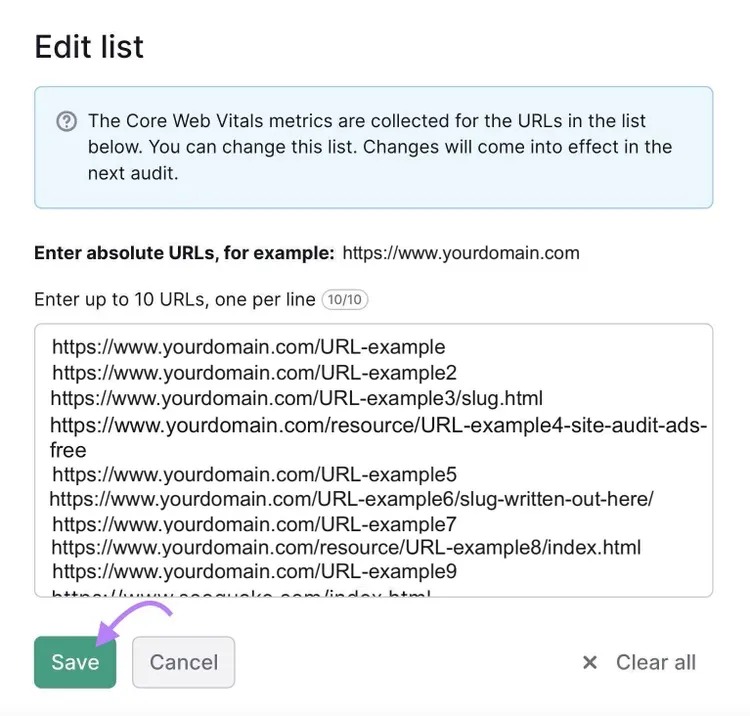 "Page "Modifier la liste