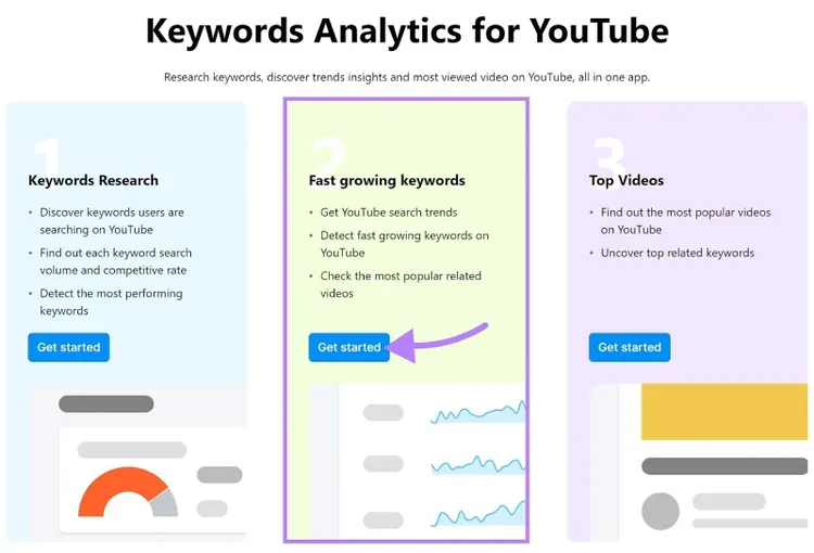 Landing page di Keyword Analytics for YouTube