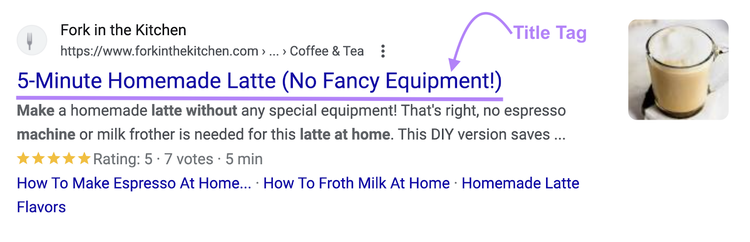 Un titolo nei risultati di ricerca che recita: "Latte fatto in casa in 5 minuti (senza attrezzatura)".