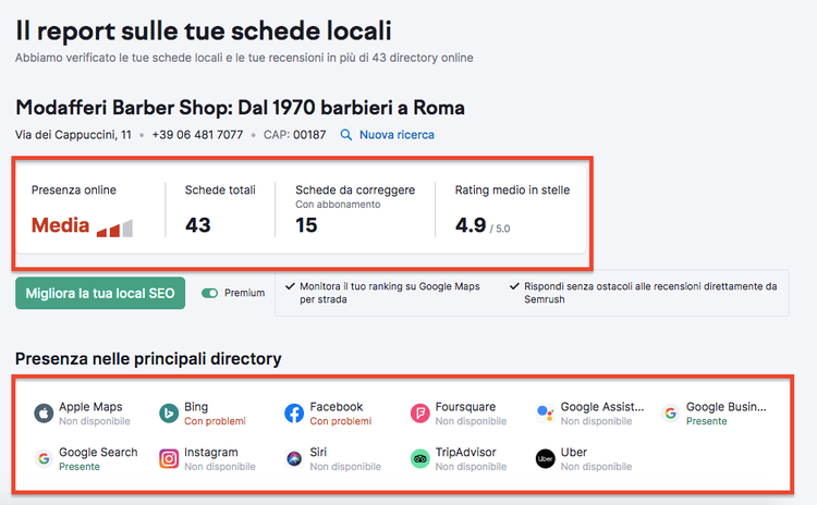 Report schede online 43 totali, 4.9 rating, directory presenti