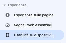 Menu Esperienza sezioni pagine Web Vitals usabilità dispositivi