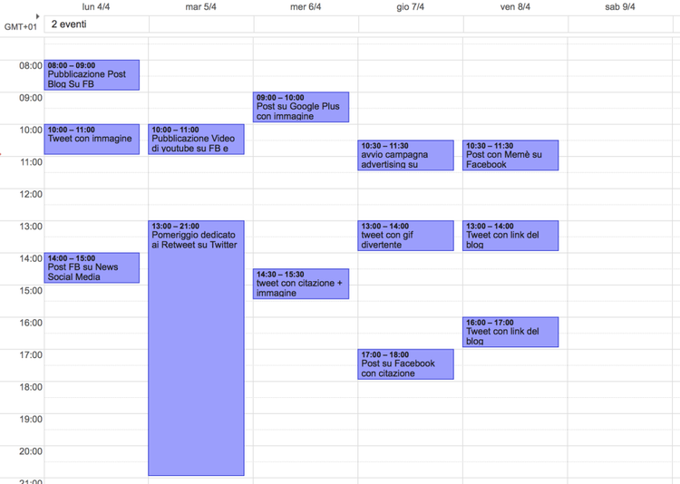 Piano editoriale social media: un esempio di calendario